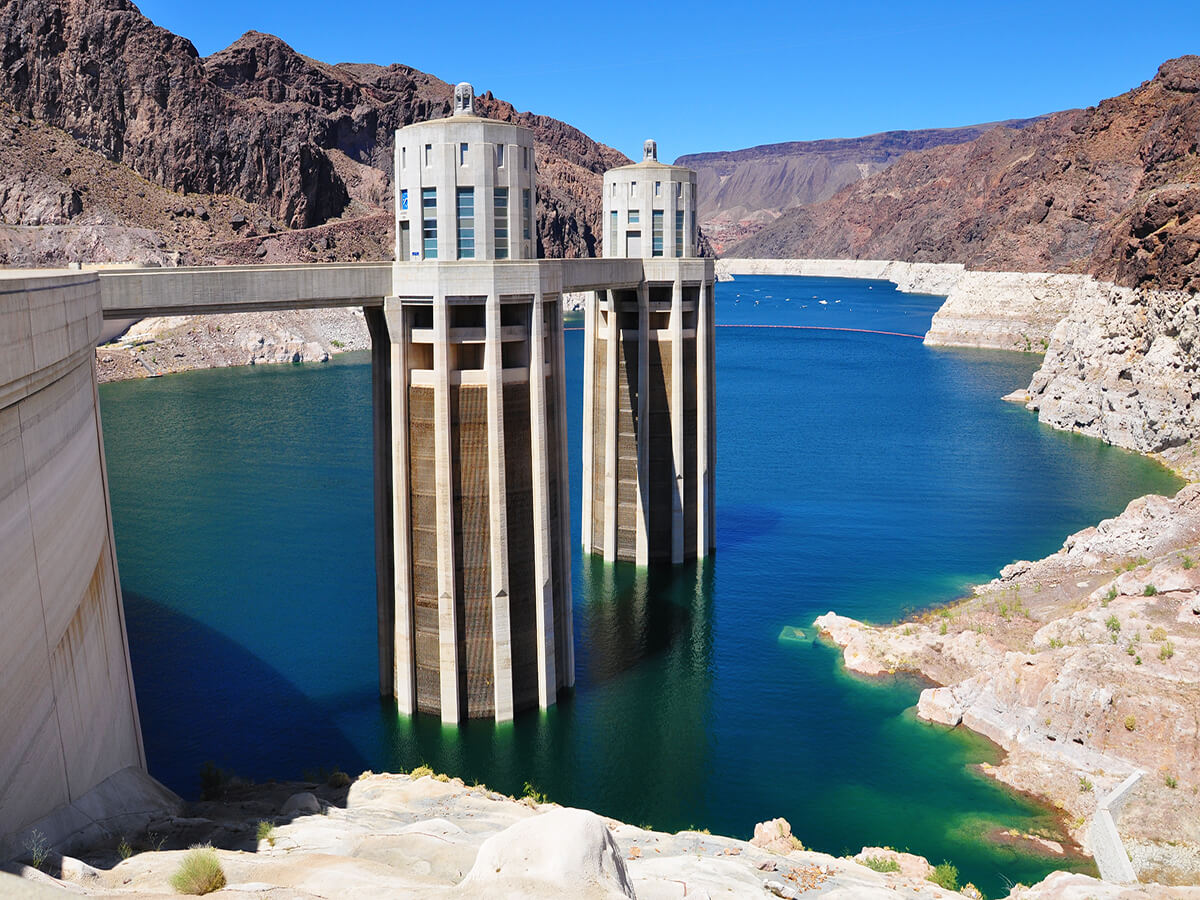 Lake Mead power turbines low water level Colorado river drought